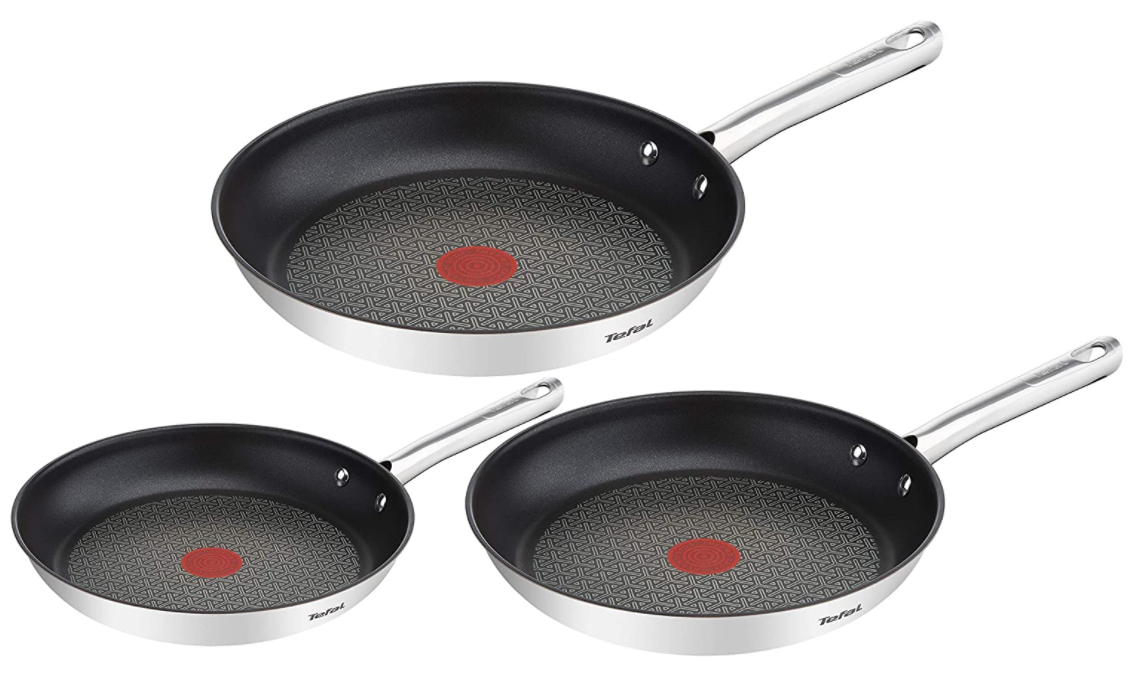 Batterie De 3 Poêles Tefal Duetto On - 20/24/28 Cm, Inox, Revêtement Antiadhésif, Garantie 10 Ans