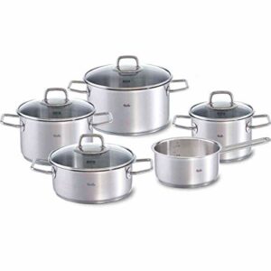Fissler viseo / Edelstahl-Topfset, 5-teilig, Kochtopf-Set, Töpfe mit Glas-Deckel, Induktion, alle Herdarten (3 Kochtöpfe, 1 Bratentopf, 1 Stielkasserolle-deckellos)