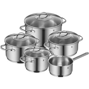 WMF Provence Plus Topfset, 5-teilig mit Glasdeckel, Kochtopf, Stielkasserolle, Cromargan Edelstahl poliert + Devil Pfannenset 2-teilig, Bratpfanne beschichtet 24,28 cm, Cromargan Edelstahl beschichtet
