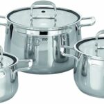 ELO Topfset MYSTERY, Kochtöpfe aus Edelstahl mit umklappbaren Glasdeckel und Dosierhilfe, Kochgeschirr für Ceran-, Gas-, Elektro-, Induktionsherde - spülmaschinengeeignet, Menge: 1 x 3er Set