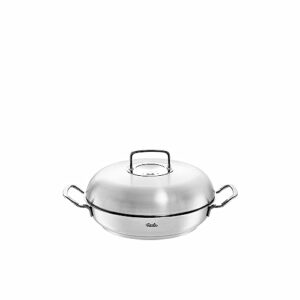Fissler original-profi collection / Edelstahl-Servierpfanne (Ø 28 cm, 3,0L) runder Bräter mit Hochraum-Deckel, hoher Rand, unbeschichtet - Induktion