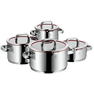 WMF Function 4 Topfset Induktion 4-teilig, Cromargan Edelstahl poliert, Glasdeckel mit 4 Abgießfunktionen, Induktionstöpfe, Innenskalierung