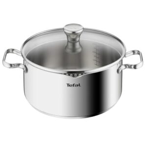Tefal Duetto Kochtopf A70546 | 24 cm | Induktionsgeeignet | Einfache Reinigung | Messskala | Glasdeckel zum Abgie&szlig;en | Edelstahl