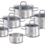 Fissler Viseo / Edelstahl-Topfset, 6-teilig, Töpfe mit Glas-Deckel (2 Kochtöpfe, 3 Bratentöpfe, 1 Stielkasserolle-deckellos) - Induktion