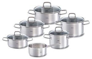 Fissler Viseo / Edelstahl-Topfset, 6-teilig, Töpfe mit Glas-Deckel (2 Kochtöpfe, 3 Bratentöpfe, 1 Stielkasserolle-deckellos) - Induktion