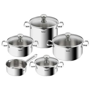 Tefal Duetto Topfset Induktion 9-teilig, robuster und hochwertiger Edelstahl, Induktions T&ouml;pfe Set mit Siebdeckel, backofengeeignet bis zu 260&deg;C (ohne Deckel), f&uuml;r alle Herdarten geeignet, A705S9 9-teiliges Topfset