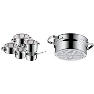 WMF Function 4 Topfest Induktion 5-teilig, Glasdeckel mit 4 Abgießfunktionen, Induktionstöpfe, Innenskalierung & Function 4 Dämpfereinsatz 20 cm, Gemüse-/ Kartoffeldämpfer