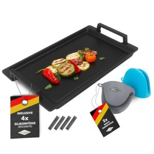 MaxxGoods - Aluminiumguss Grillplatte Teppanyaki (41x24x2,5cm) f&uuml;r Induktion & alle g&auml;ngigen Herdplatten - Keramikoberfl&auml;che - Antihaftversiegelung - Antirutsch - Made in Germany - PFOA Frei