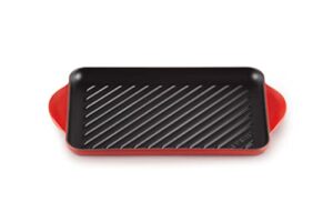 LE CREUSET Rechteckige Grillplatte aus Gusseisen, F&uuml;r alle Herdarten inkl. Induktion geeignet, Kirschrot, 20202320600460, 33 cm