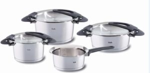 Fissler Intensa/Edelstahl-Topfset, 4-teilig, T&ouml;pfe mit Metall-Deckel (2 Kocht&ouml;pfe, 1 Bratentopf, 1 Stielkasserolle-deckellos) - Induktion