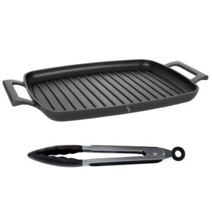 Stone&Stone Steakpfanne Grillpfanne 47 cm Rechteckig Aluminium, Keramik-Antihaftbeschichtung QLINE CK 3000 Superior ohne PFAS PTFE PFOA Edelstahlboden fr Induktion Gas Backofen inkl. Zange Topflappen