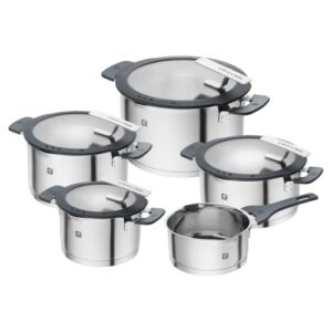 ZWILLING Simplify Kochtopf-Set 5-teilig, Integriertes Sieb, Induktion, Grau